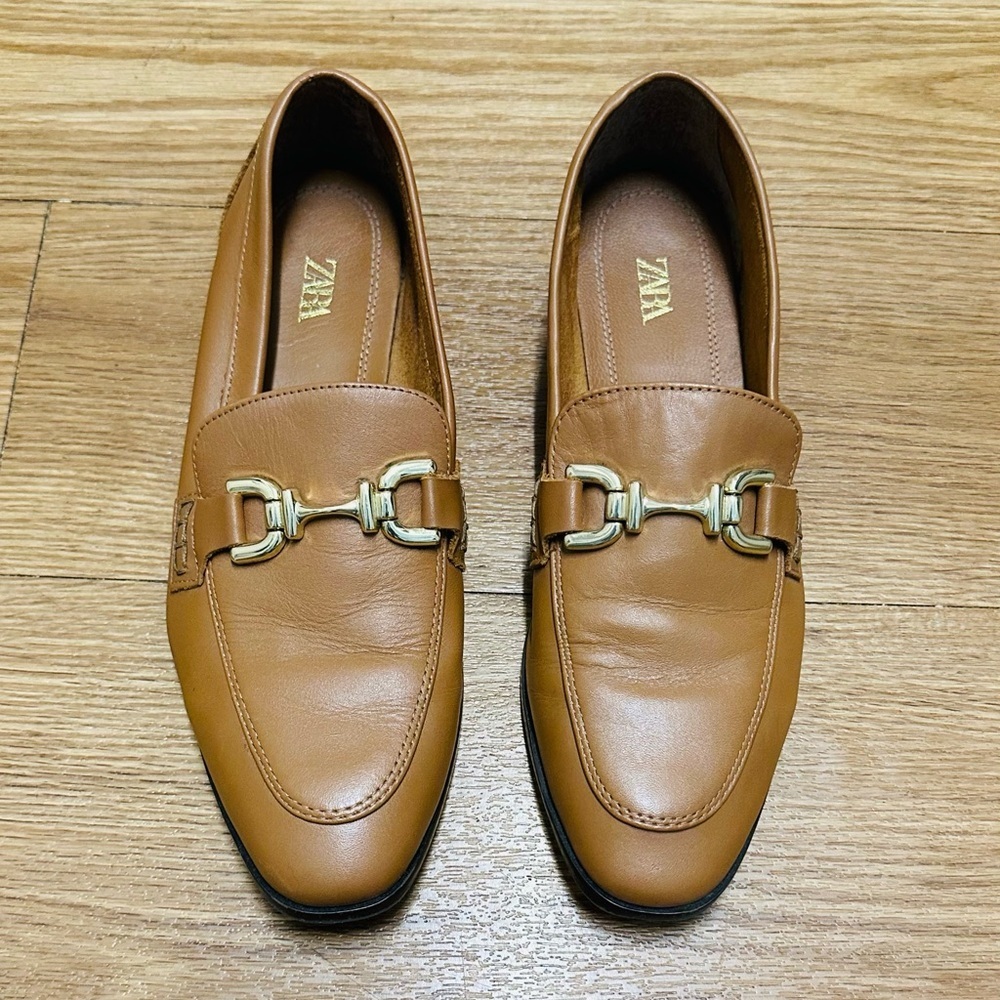 ZARA Tan Leather Loafers